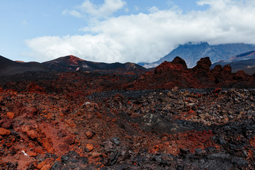 Frozen lava fields after the eruption of Tolbachik volcano