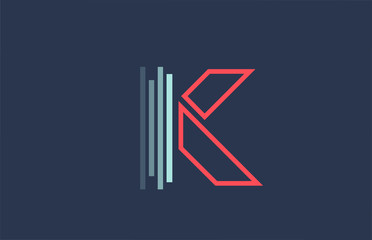 blue red K alphabet letter logo icon for company and business with line design