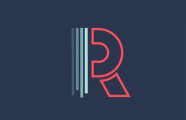 blue red R alphabet letter logo icon for company and business with line design