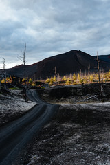 The road at the foot of the volcano