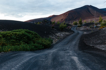 The road at the foot of the volcano