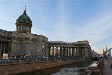 RUSSIA, SAINT PETERSBURG-April 2020: View of the Kazan Cathedral from the embankment of the...