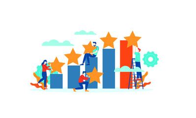 Obraz na płótnie Canvas Achievement bar chart Star Review rating people give feedback flat illustration