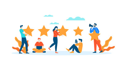 Achievement Star Review rating people give feedback flat illustration