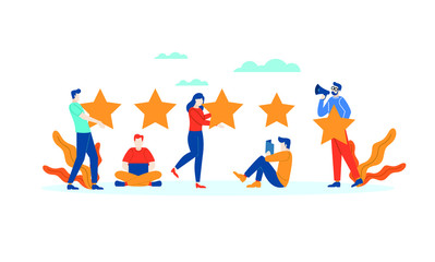 Achievment Star Review rating people give feedback flat illustration