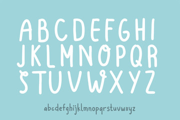 Obraz premium Vector snow white cute text. Set of handmade sticker style Alphabet uppercase and lowercase for sticker