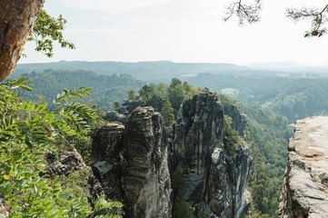 Landscape of Sandstone Rocks in Saxon Switzerland in summer morning, look in the morning. Germany,...