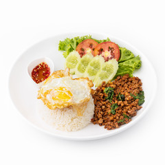 Rice topped with stir-fried pork and basil