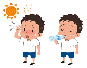 イラスト素材：男の子　子供　熱中症対策