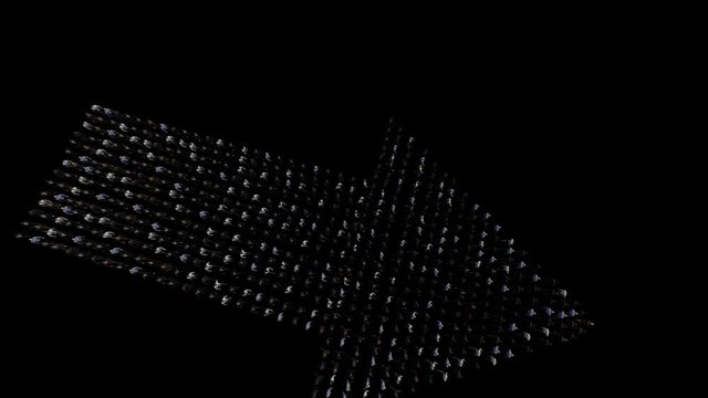 Businessmen lead by a businesswoman forming arrow shape, hd Alpha Channel