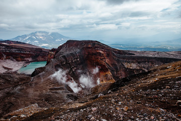 Crater of Gorely volcano. Kamchatka Peninsula. Russia