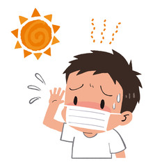 イラスト素材：マスクをつけた男の子　子供　熱中症