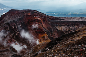 Crater of Gorely volcano. Kamchatka Peninsula. Russia