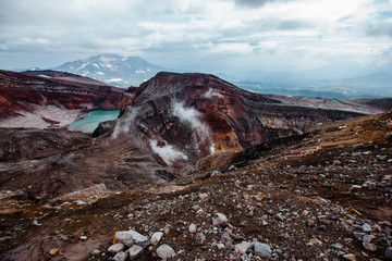 Crater of Gorely volcano. Kamchatka Peninsula. Russia