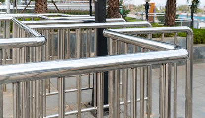 Fototapeta premium Chrome Metal Guard Rail At A Park