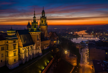 Fototapeta na wymiar Sunset over Wawel castle, Cracow, Poland
