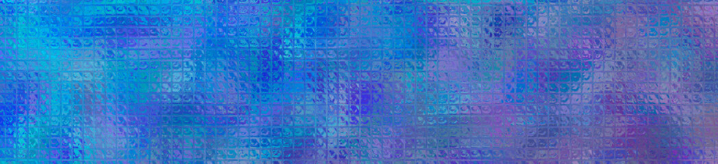Blue and purple bright Mosaic through glass bricks in banner shape background illustration.
