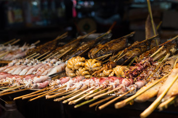 Fresh fish market on street in Asia