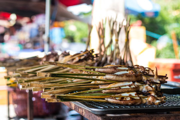 Fresh fish market on street in Asia