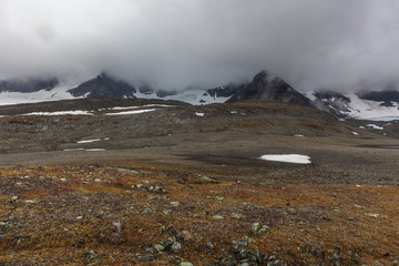 stone landscape in the mountains in Sarek national park, selective focus