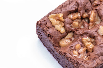 Close up Walnut Fudge Brownie isolate on white background.