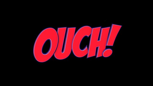 OUCH Comic Text and Speech Balloon Animation, with Alpha Matte, Loop, 4k
