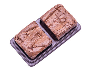 Close up Double Chocolate Fudge Brownies isolate on white background with clipping path.