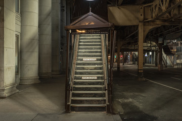 Chicago, Illinois. USA - May 8, 2020: Stairwell leading to loop subway station in downtown Chicago...