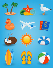 Summer icons set. Travel and Tourism concept. Vector