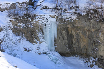 Azerbaijan. A frozen waterfall near the village of Laza.
