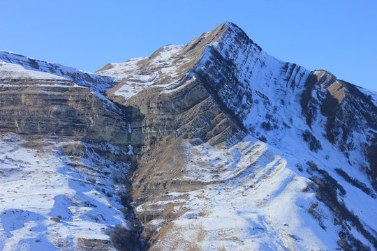 Azerbaijan. Beautiful snow-capped mountains. Kusar district.