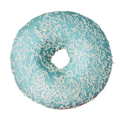the blue donut in the glaze isolated on a white background