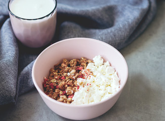 granola with yogurt. healthy breakfast. 