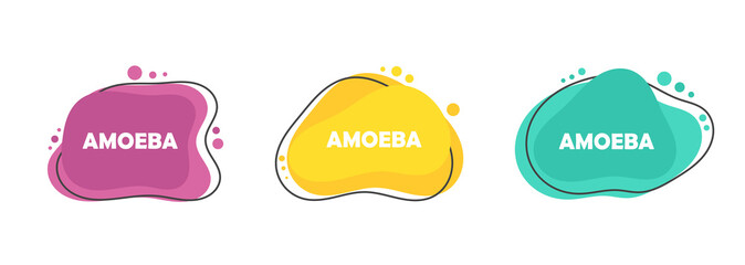 Set of three colors of flat design modern amoeba banners.