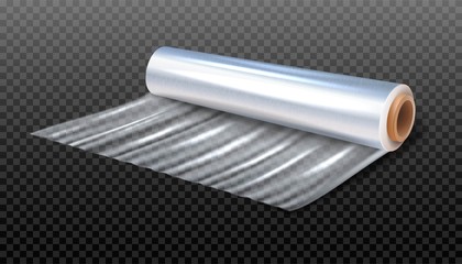 3d realistic vector illustration of a cling paper for packaging. Isolated on transparent background.