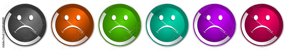 Poster Cry icon set, silver metallic chrome border vector web buttons in 6 colors options for webdesign
