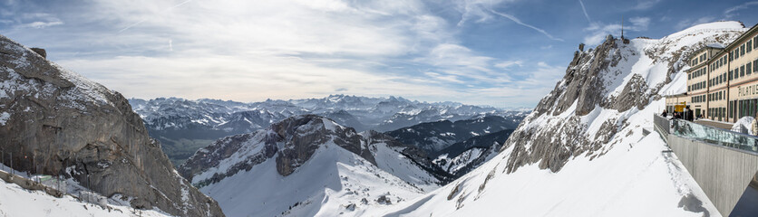 view from mount pilatus on sunny winter day in lucerne