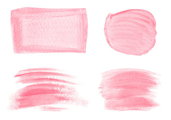 Group of light pink acrylic brush strokes isolated on white background.
