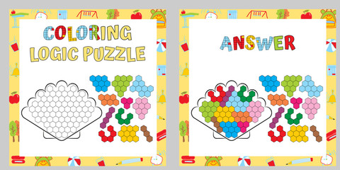 Coloring Logic Puzzle. Educational Game. Fine Motor Skills Worksheet. 