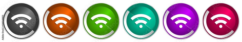 Leinwandbilder Wireless icon set, silver metallic chrome border vector web buttons in 6 colors options for webdesign