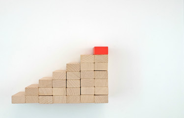 Business concept growth up of wood blocks with red top