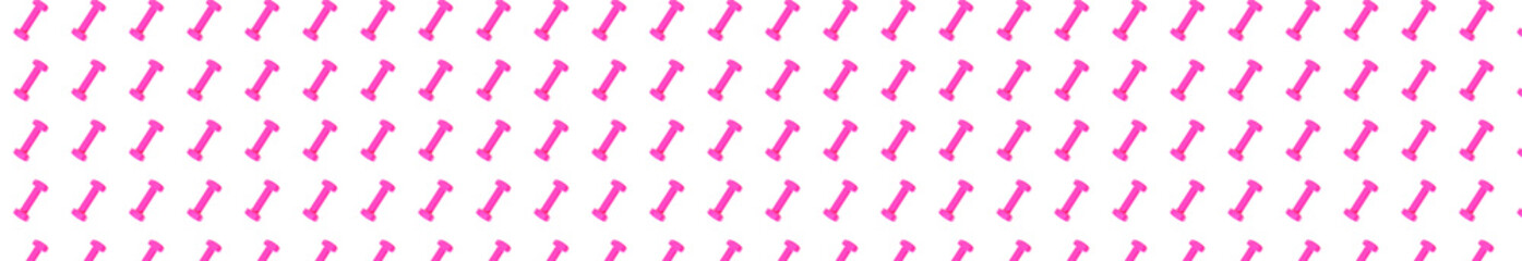 Pink dumbbell pattern on white background, isolated. Creative layout for sport fitness equipment, concept. Minimal style, flat lay, top view. Copy space.