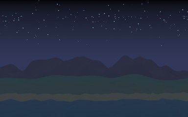 Obraz premium Starry moonless sky. Ocean shore line with waves on a beach. Island beach paradise with waves. Vacation, summer, relaxation. Seascape, seashore. Minimalist landscape, primitivism. 3D illustration