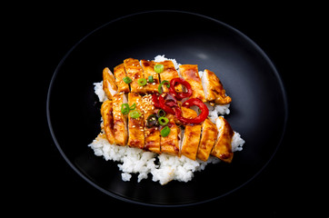 Rice covered by Teriyaki Chicken