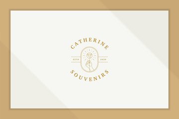 Logo with female hand holding artificial flower line style
