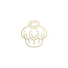 Outline logo of golden cupcake hand drawn with thin lines