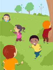 Obraz na płótnie Canvas Stickman Kids Hide And Seek Park Outdoor Activity