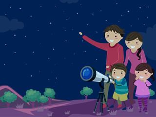 Stickman Family Star Gazing Illustration