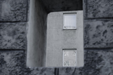 Windows in the concrete wall.