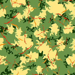 Field camouflage of various shades of green, yellow, red and orange colors